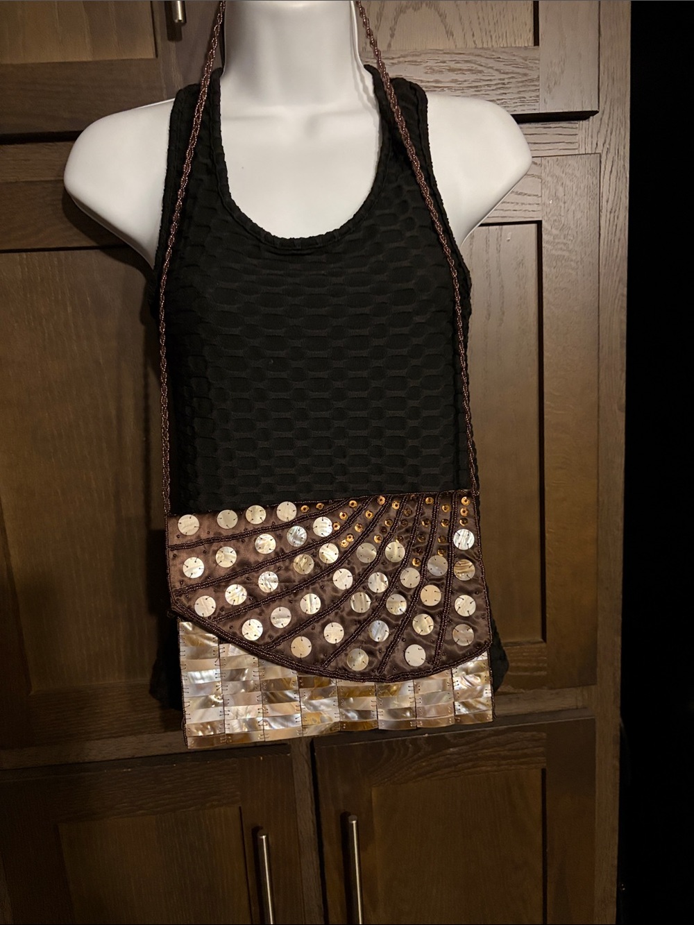 Brown Shell Accent Crossbody Clutch for Women